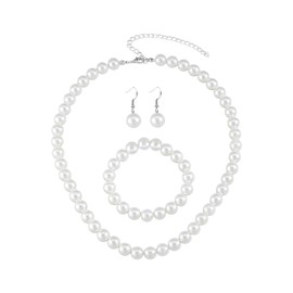 FORUBUS Classic Faux Pearl Jewelry Set – Pearl Necklace, Bracelet and Earrings Set – Classic Costume Jewelry for Women-dangle