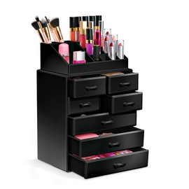 Sorbus Makeup Organizer, Brush Holder and Make Up Storage Drawers - Acrylic Makeup organizer for vanity, Bathroom - Cosmetic Display Cases with 3 large, 4 Small Drawers & 1 Tray for Makeup Brush