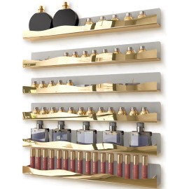6 Pcs Gold Acrylic Wall Mounted Nail Polish Organizer Shelves, Cosmetic Display Rack for Home Decor & Beauty Storagecolor: Gold
