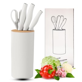 White Knife Set, WEISHEHUG 5-Piece Knife Set with Block Sharp Knife Block Set, Kitchen Knife Sets with Block Dishwasher Safe, Anti-slip Handle (White)