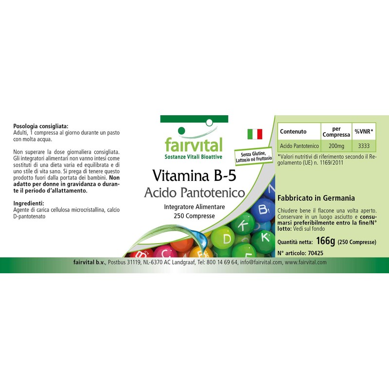 Vitamin B 5, Pantothenic Acid, 200mg, 250 Tablets, Vegetarian –