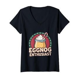 Womens Eggnog Enthusiast Cute Christmas Drink Lover Holiday V-Neck T-Shirt