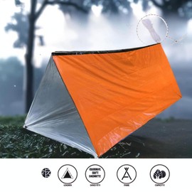JUBSOSCAMP 1 PCS Emergency Tent, Polyester Film Storm Shelter Survival Shelter with Whistle Drawstring Bag for 2 Person Car Camping, Hiking&First Aid (Orange)