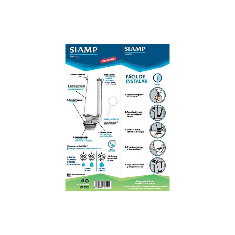 Válvula de descarga SIAMP para W.C. de 2" con sapito