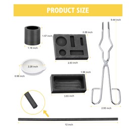KYBOLT 7 Pieces Graphite Torch Melting Casting Kit Including 2 Graphite Mold,2 Graphite Crucibles,2 Graphite Rods,1 Tong for Melt.