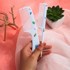 Small Cute Hair Comb,2 Piece Mini Hair Comb Set Fine Tooth Rat Tail Comb Portable Anti-Static Plastic Hairdressing Comb Hair Comb Gift For Wet And Dry (Blue Ice cream)