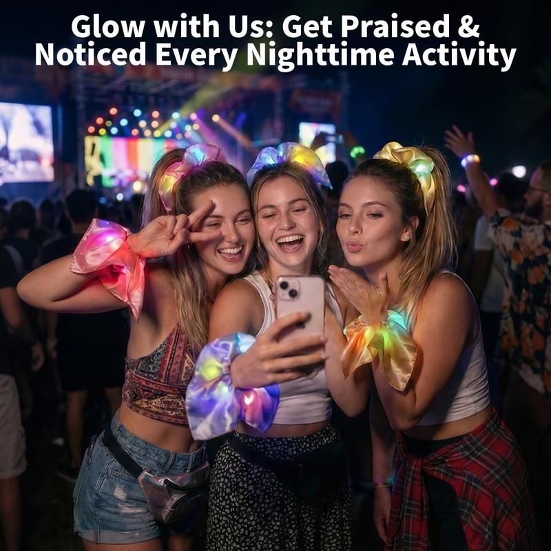 8 Pack Light Up Scrunchies, LED Glow in the Dark