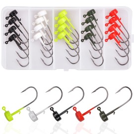 Ned Rig Fishing Jig Heads Baits Kit Crappie Jig Hooks for Soft Lures, 5 Colors 20pcs 1/10oz 1/8oz