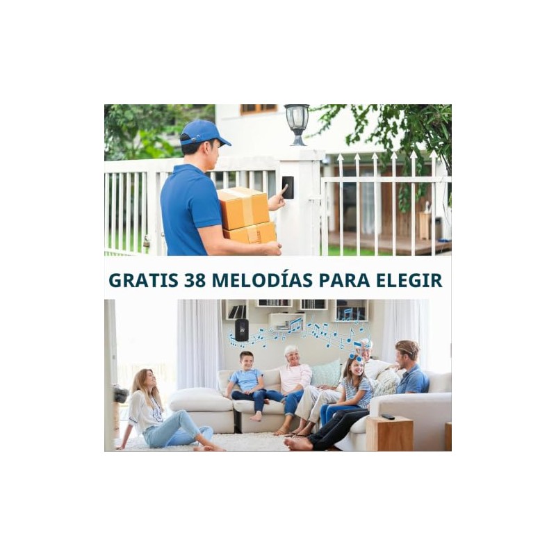 Timbre Inalámbrico para Puerta,MYDEAR Enchufable Timbre Inalámbrico Exterior,38 Melodías Ajustables,4