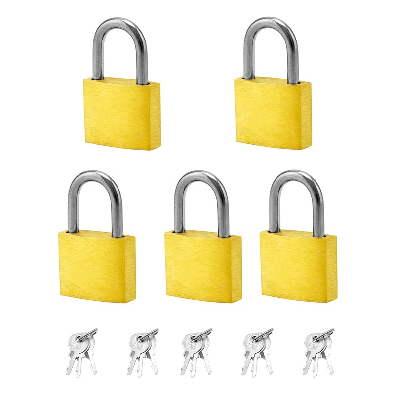 QWORK® 5pcs Mini Padlocks with Key Luggage Lock Small Brass
