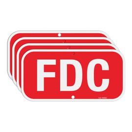 T&R FDC Sign Fire Department Connection Sign - 4 Pack - 12 x 6 Inches Rust Free .040 Aluminum Reflective - UV Protected, Waterproof, Weatherproof and Fade Resistant - 2 Pre-drilled Holes(Red)