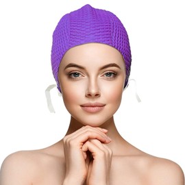 Water Gear Natural Rubber Swim Bubble Cap (Purple, Small)