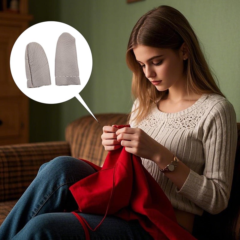 Bdfgh 4 Pairs Leather Sewing Thimble Leather Finger Guards Protector,