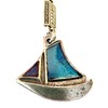 IconsGr Greek Sailboat with Two Blue Sailing Sailing Silver Keyring,