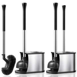 HAMITOR Toilet Plunger and Brush Set with Curved Bristles - 2Pack