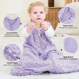 FIEMOL Baby Sleeping Bag, 18-24 Months, 1.5 Tog, Newborn Sleeping Bag, Autumn with Plush Dots, Soft Winter Sleeping Bag, Cotton, Baby Carry Blanket, Pink and Purple, Pack of 2, 90 cm