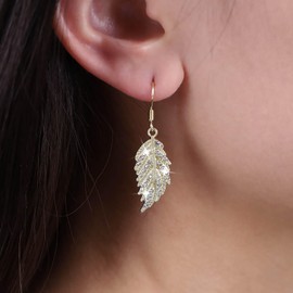 Allereya Vintage Crystal Leaf Dangle Earrings Rhinestone Leaf Drop Earrings Sparkly Cz Leaf Hook Earrings Gold Crystal Leaf Stud Earrings Jewelry for Women and Girls