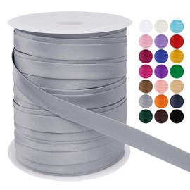 LEREATI Satin Bias Tape Double Fold 3/5 Inch x 55 Yards, Bias Tape for Sewing, Polyester Quilt Binding Tape, Piping Trim Fabric Tape for Hemming, Seaming, DIY Crafts (Silver Grey)