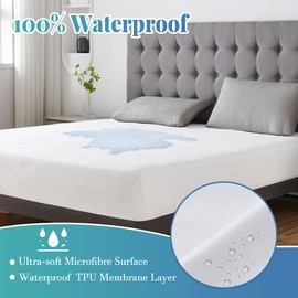 LINENOVA 100% Waterproof Mattress Protector- 1 Piece - Single Size – 40cm Deep Pocket Fitted Sheet Style – Soft, Breathable, Noiseless, Washable Mattress Pad Covers for Kids, Pets, Adults