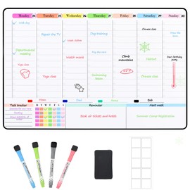 POPRUN Magnetic Calendar Whiteboard for Fridge Family Weekly Planner, A3 Family Schedule Planner with Time Slots, Reusable Dry Erase Board Meal Planner Board Monday to Sunday with 4 Markers and Eraser