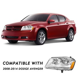 TUSDAR Headlight Assembly Compatible with 2008-2014 Dodge Avenger Halogen Chrome Housing with Amber Reflector Driver Side (LH)