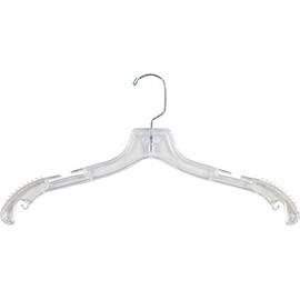 Clear Plastic Top Hanger with Rubber Non-Slip Shoulder Strips and T-Notches in 17" Length X 3/8" Thick with Chrome Hardware, Box of 100