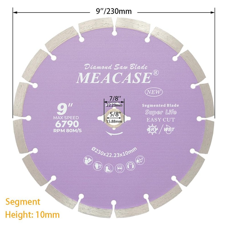 Meacase 9 inch General Purpose Segmented Diamond Saw Blade for