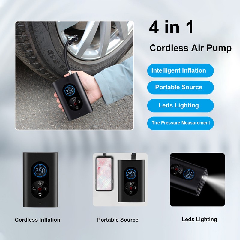 Electric Tire Inflator Mini Cordlessly Portable Car Air Compressor Rechargeable