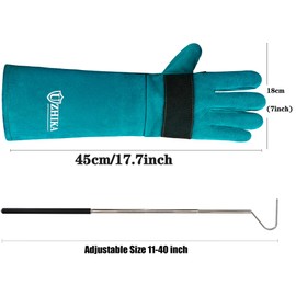 Uzhika Animal Handling Glove Bite Proof Gloves Scratch Resistant for Grabbing Reptile, Grooming, Trips to Vet. Puncture for Cat Dog Bird Falcon Livestock Snake with 40inch Collapsible Snake Hook