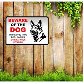 Safety First Display LTD Beware of the dog it bites you have been warned dog sign - 1.2mm Rigid plastic for indoor/outdoor usage (200mm x 150mm) Viewing Distance within 5m.