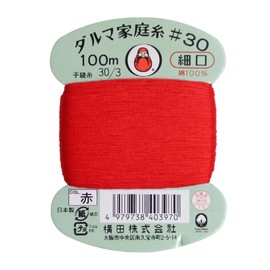 Yokota Daruma 0115 Household Thread, For Hand Sewing, 30 Wt. Thread, Fine, Col. Red, 109.4 yd (100 m)