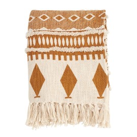 Fennco Styles Sevan Collection Bohemian Tribal Print Tufted Tassel 100% Cotton 50 x 60 Inch – Saffron Throw Blanket for Couch, Bedroom and Living Room Décor