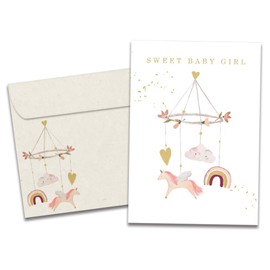 Tree-Free Greetings - New Baby Girl Greeting Card - Artful Designs - 1 Card + Matching Envelopes - Made in USA - 100% Recycled Paper - 5"x7" - Lighthearted, For Parent, Sweet Baby Girl (GO64423)