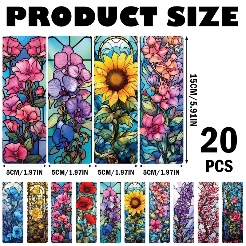 Celavoy Pretty Flower Bookmark Gifts - 20pcs Floral Stained Glass