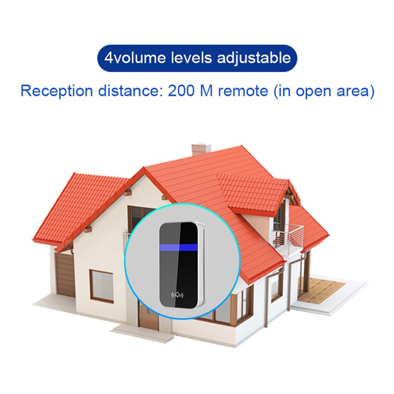 Wireless Doorbell Self-Powered Doorbell Button Kit 4-Speed Adjustable Volume with