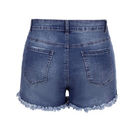 THUNDER STAR Women Mid Rise Ripped Stretchy Jeans Shorts Frayed Raw Hem Casual Denim Shorts Blue XL