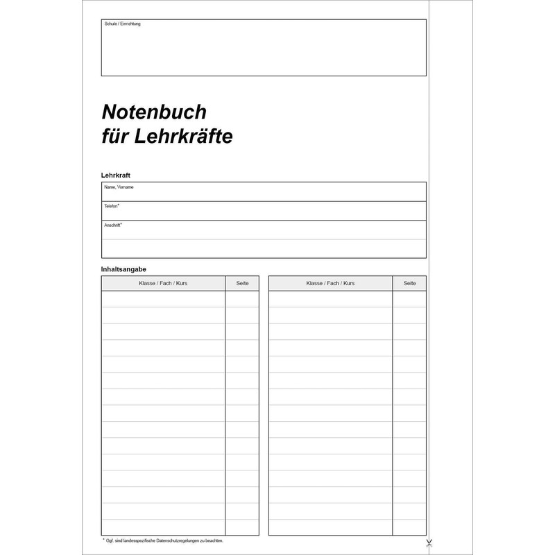 Teacher Grade Book A4 30 Subjects / Courses and Classes