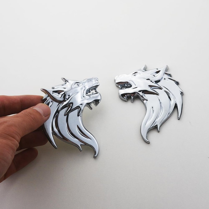 Pair Wolf Head Emblem 3D Metal Sport Badge Door Trunk