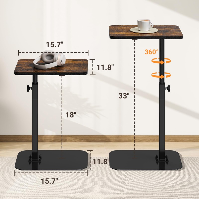 ELYKEN TV Tray Table, C-Shape Couch Desk, 360° Swivel Side