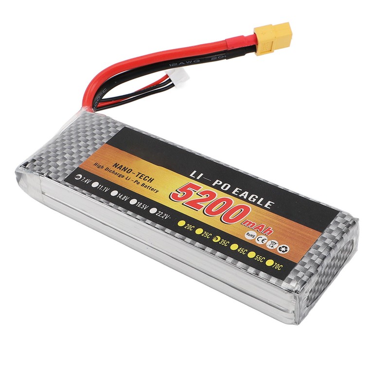RC Lipo Battery 5200mAh 7.4V XT60 35C 2S Portable Remote