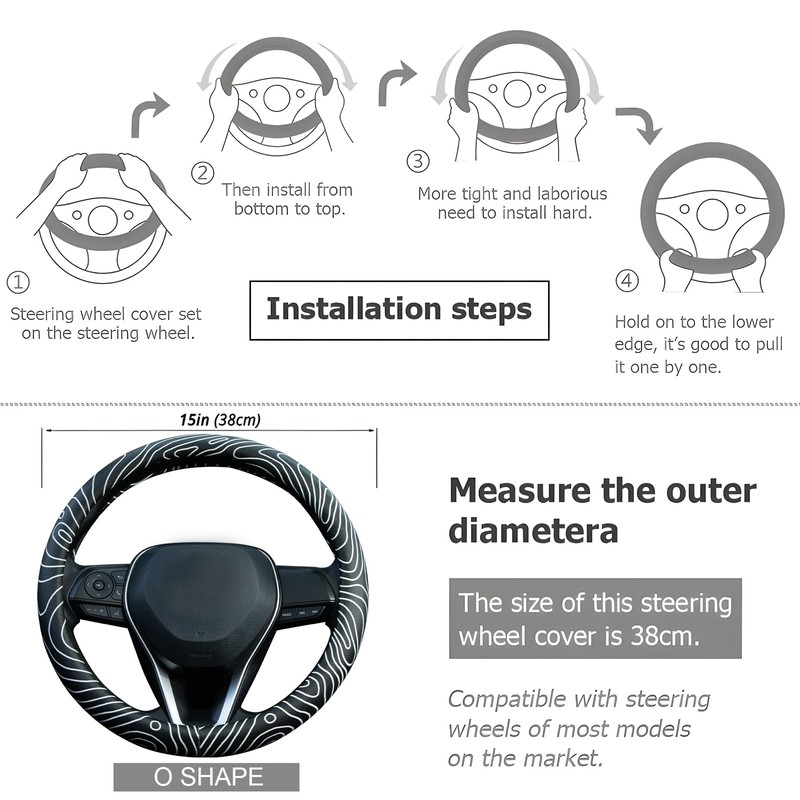 Topography Steering Wheel Cover Auto Leather Steering Wheel Protector, Anti-Slip,