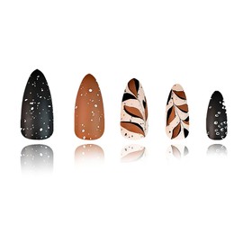 RUOKEXIN Medium Almond Press on Nails Matte Fake Nails Fall Winter False Nails with Leaf Designs Almond Nail Press ons Fall Glue on Nails Winter Artificial Nails Cute Stick on Nails for Women 24Pcs