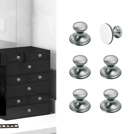 CcHhyyt 6 Pack Self-Stick Knobs Brushed Nickel Self-Adhesive Drawer Knobs Aluminum No Drilling Cabinet Handle Pull with Adhesive Grey Knob for Cupboard Fridge Dresser Window 6pcs (Grey,1-1/10”)