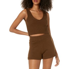 The Drop Women's Sylvie Double V-Neck Textured Rib Cropped Sweater Tank, Coffee Bean, XS