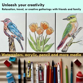 Watercolour Colouring Book, 20 Unique Floral Pattern, 12.7 x 17.8 cm, 100% Cotton, 300 GSM, 20 Sheets, Cold Pressing, Acid-free Watercolour Paper, Glue-Bound. (Flowers)