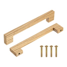 sourcing map 2Pcs Wood Drawer Pulls, 6 Inch Hole Center Square Wooden Drawer Pulls Cabinet Handles with Screws for Kitchen Dresser Wardrobes Door Cupboard, Ash Wood