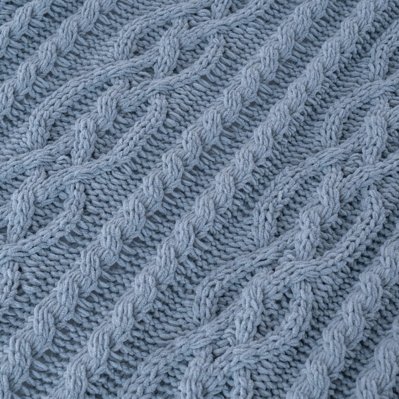 Battilo Bluish Grey Throw Blanket for Couch, Woven Chenille Blue