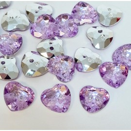 MajorCrafts® 44pcs 13mm Heart Faceted Acrylic 2 holes Sewing Buttons Needlework Craft Embellishments (Lilac Purple)