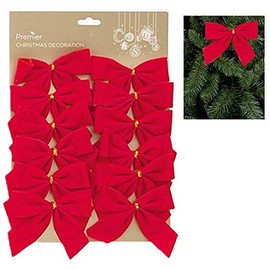 Widdle Wonderland 12 Pack 12cm Red Velvet Bows Christmas Tree Decoration 6732