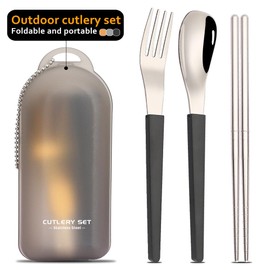 2Pack Folding Stainless Steel Cutlery Set with Case, Travel Foldable Collapsible Portable Tableware Utensil Spoon Fork Chopsticks for Picnic